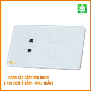 Công tắc 2 nút kèm ổ cắm cảm ứng thông minh Datic Màu Trắng