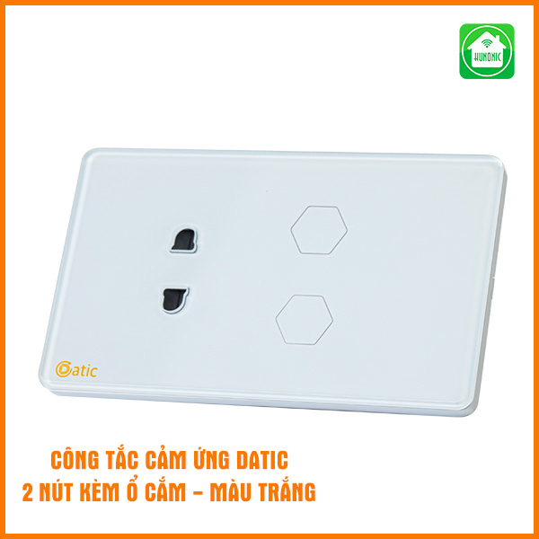 Công tắc 2 nút kèm ổ cắm cảm ứng thông minh Datic Màu Trắng